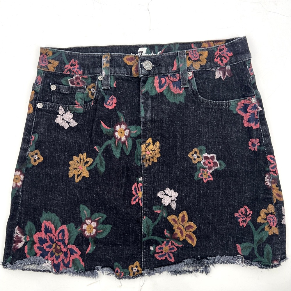 7‎ For All Mankind Floral Black Denim Miniskirt Size 27 Whimsigoth - Picture 2 of 7